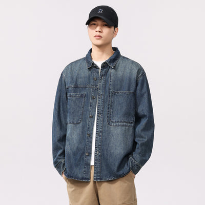 Camisa Denim Retro de Manga Larga Estilo Casual Americano - Image 6