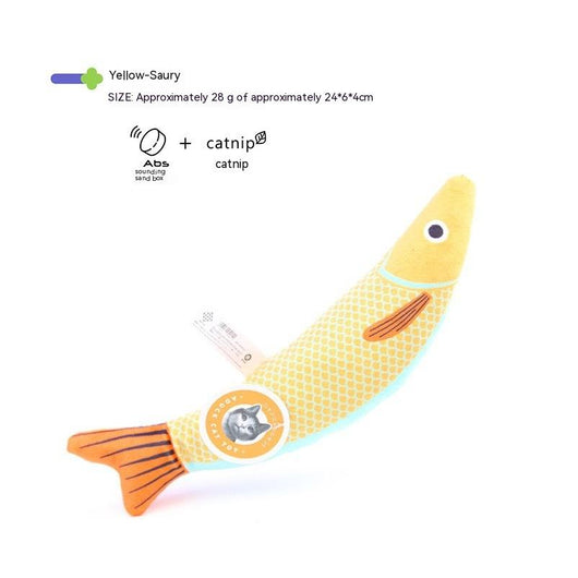 Orange fish-shaped plush catnip toy with blue fins and tail, held in a hand, with a small round tag. - Image 21