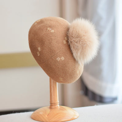 Gorro Vintage de Lana con Pompón de Pelaje de Zorro para Otoño e Invierno - Image 4