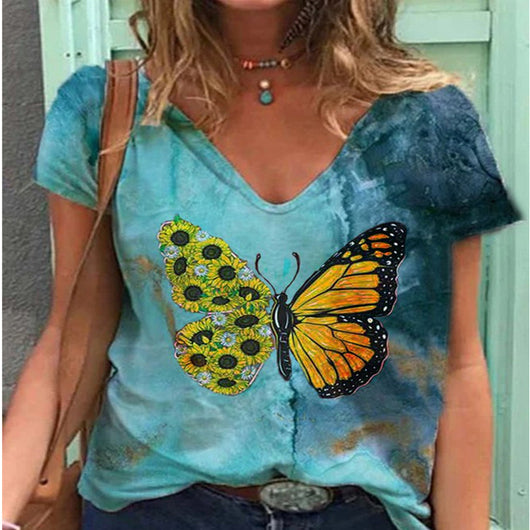 Playera Estampada Mujer Cuello V Manga Corta - Diseño Explosivo