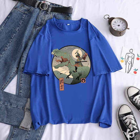 Camiseta Suelta de Cuello Redondo y Manga Corta