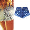 Shorts Denim Rotos Cintura Alta con Remaches y Estampado