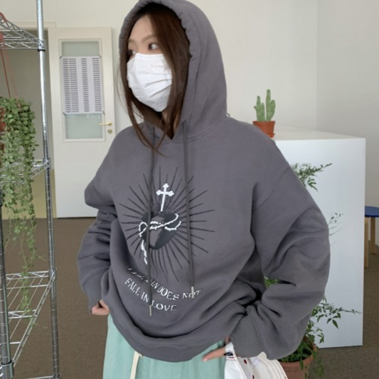 Sudadera Estampada con Capucha y Abrigo Retro de Terciopelo