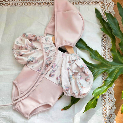 Traje de Baño para Bebé Estampado Floral con Gorro Protector - Image 2