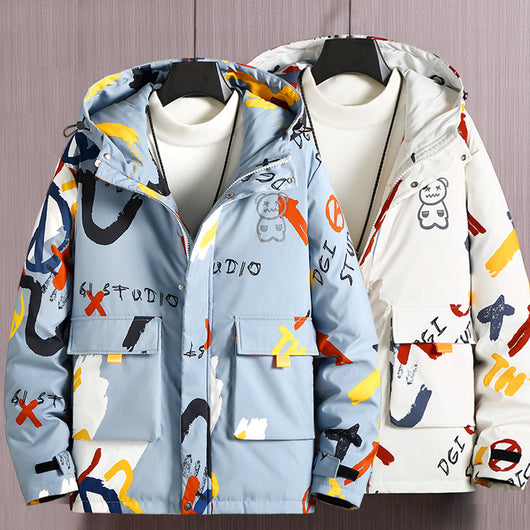 Chaqueta Acolchada con Capucha y Diseño Graffiti para Hombre