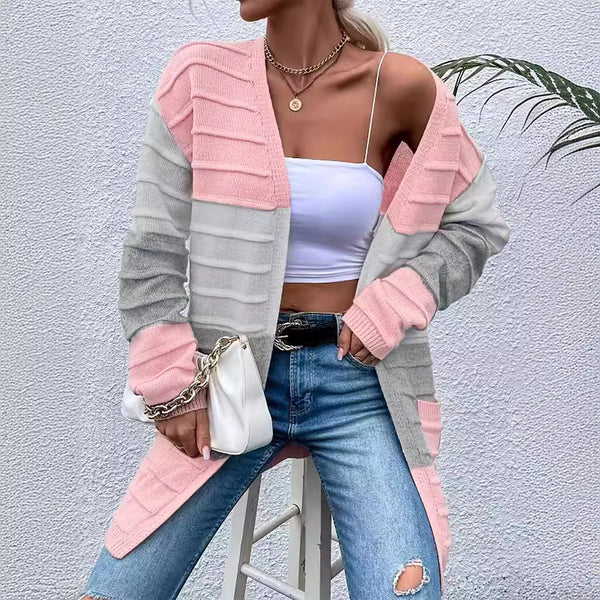 Cardigan Rayado de Moda para Mujer con Bolsillos Grandes - Abrigo Versátil Otoño Invierno