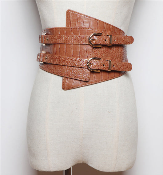 Chaqueta Vestido Femenina con Cinturón Ancho Ajustable y Hebillas Dobles