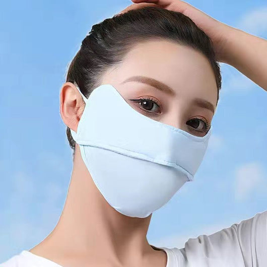 Light pink ice silk sun protection mask with ear loops and neck coverage, featuring small ventilation holes. - Image 4
