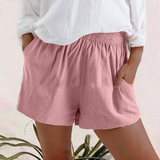 Shorts de Lino Cintura Alta Color Sólido con Bolsillos - Image 7