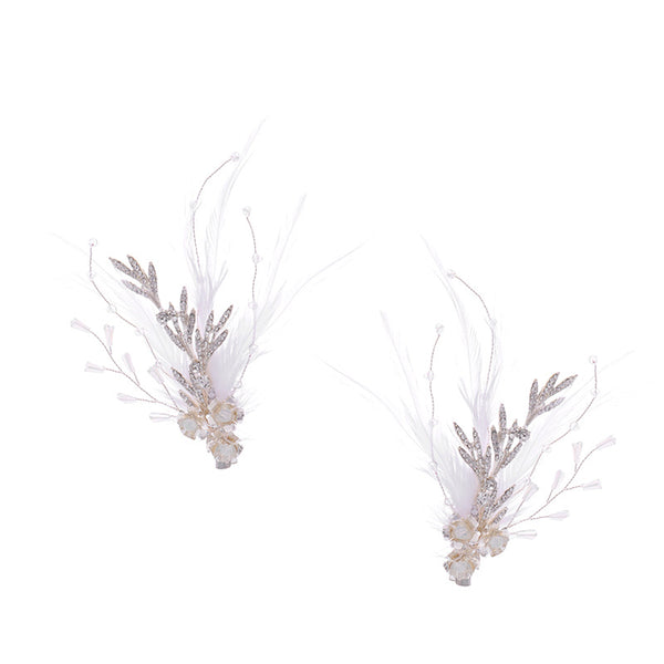 Pinza para Cabello con Plumas y Perlas, Accesorio Artesanal Estilo Hanfu