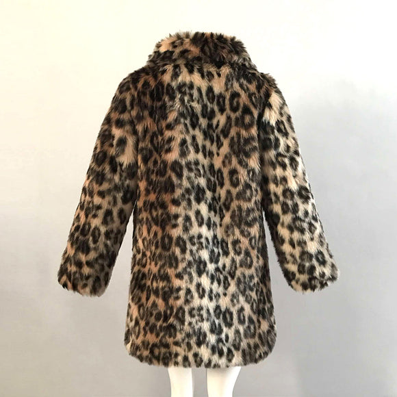 Abrigo de Piel de Leopardo Estilo Europeo y Americano con Solapa