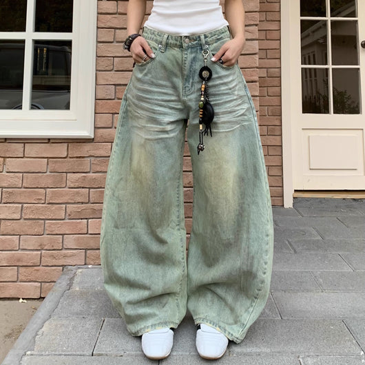 Pantalones Vaqueros Retro Mujer Cintura Alta Pierna Ancha Casual