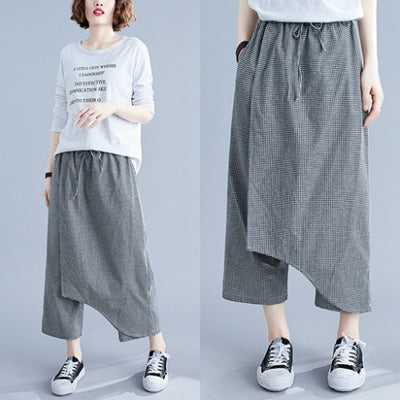 Pantalones Casuales Talla Grande en Algodón y Lino a Cuadros - Image 17