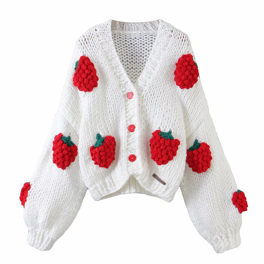 Cardigan Tejido a Mano con Bordado de Frutas y Jacquard - Image 8
