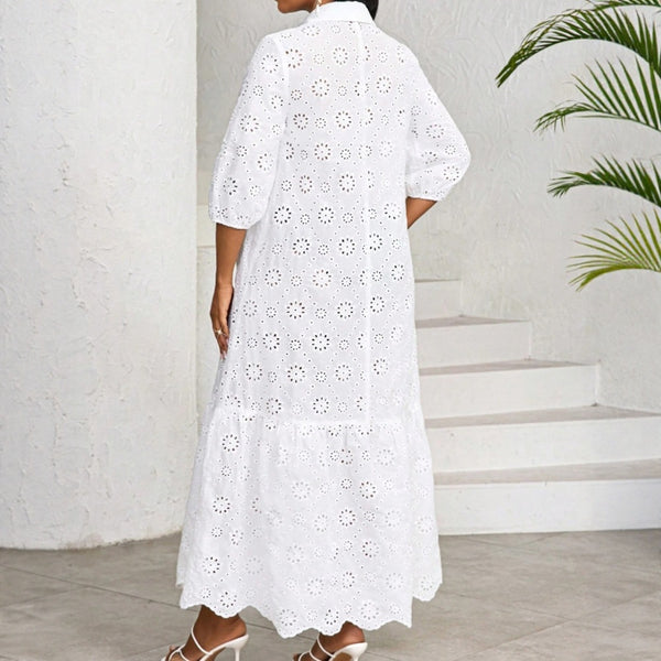 Vestido Camisero de Encaje Calado para Mujer