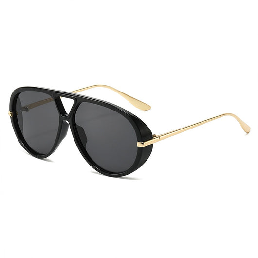 Retro aviator sunglasses with bright black frames, vibrant orange lenses, and sleek gold-colored metal temples. - Image 2