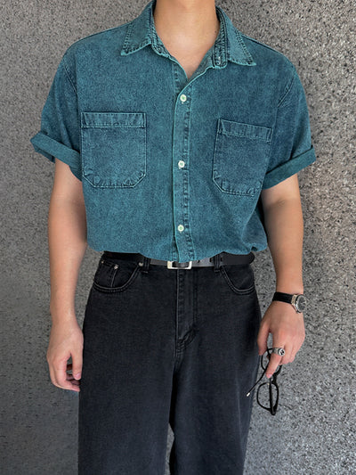 Camisa Vaquera Retro de Manga Corta para Hombre - Image 8