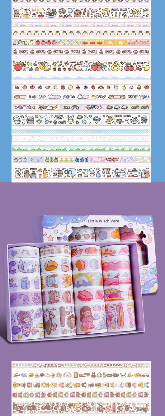 Set of 20 rolls of cute cartoon washi tape in a pink 'Peach Tea Talk' gift box, featuring peach, strawberry, and bear designs. - Image 19