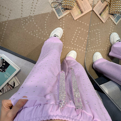 Pantalones Palazzo Morado con Diamantes, Cintura Alta y Talle Ancho - Image 10