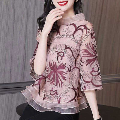 Blusa Estampada de Gasa Verano Diseño Elegante con Cobertura Estratégica para Mujer - Image 4