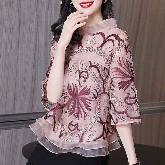 Blusa Estampada de Gasa Verano Diseño Elegante con Cobertura Estratégica para Mujer - Image 4