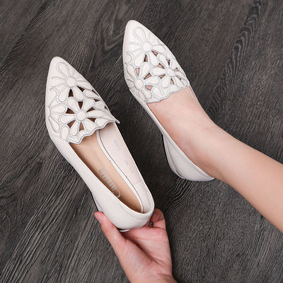 Zapatos de Cuero Suave para Mujer con Bordado Hueco - Image 12