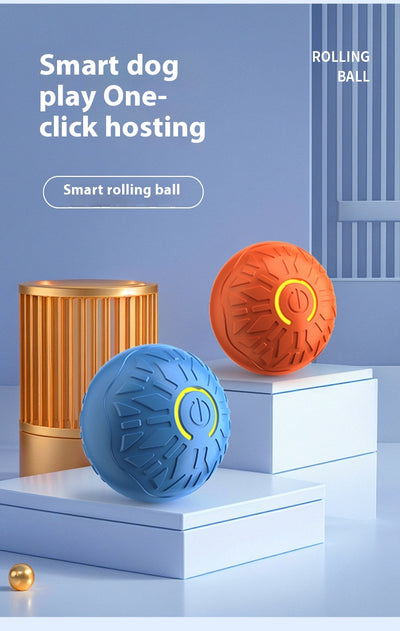 Upgraded blue electric jumping ball for pets with a yellow power button, made of chewable silicone, on a white pedestal. - Image 33