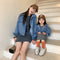 Conjunto de saia de malha elástica e jaqueta jeans