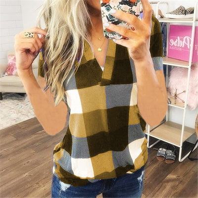 Camisa Casual de Cuadros con Escote en V y Mangas Largas - Image 39