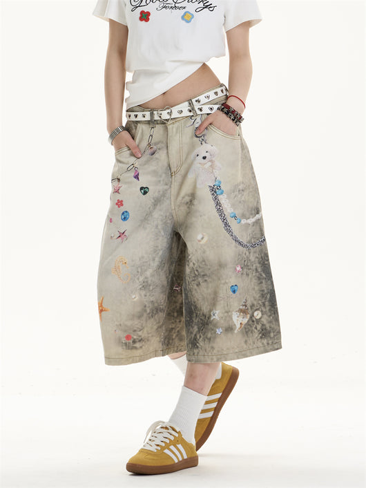 Jeans Anchos Sueltos Estampados Cropped para Mujer - Image 17