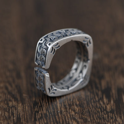 Anillo Cuadrado de Plata Tailandesa con Patrón Tótem Vintage para Mujer - Image 4