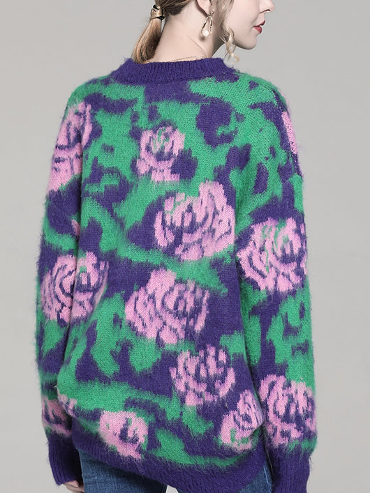 Suéter Pullover para Mujer con Cuello Redondo y Jacquard Floral Bicolor - Image 12