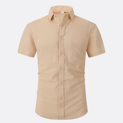 Camisa Lino Fresco Manga Corta Transpirable Color Sólido - Image 4