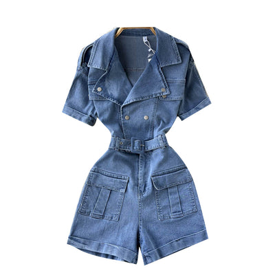 Jumpsuit Cargo de Manga Corta con Cuello y Piernas Anchas - Image 6