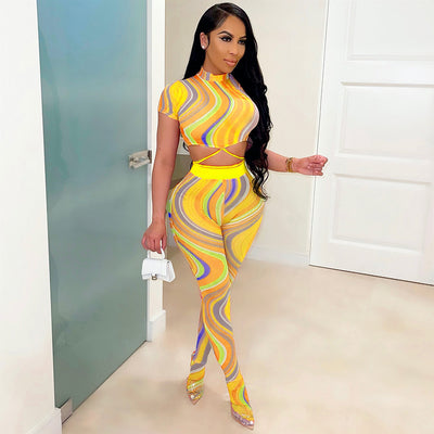 Body Stocking Estampado con Cordones y Efecto Tie-Dye