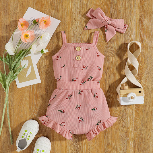 Conjunto de Tirantes Floral para Bebé - Set de 3 Piezas en Tela Waffle
