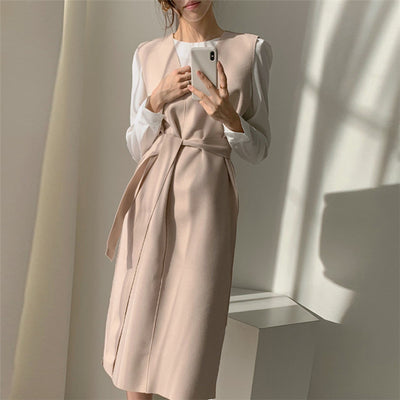 Vestido Elegante sin Mangas de Lana con Escote en V - Image 6