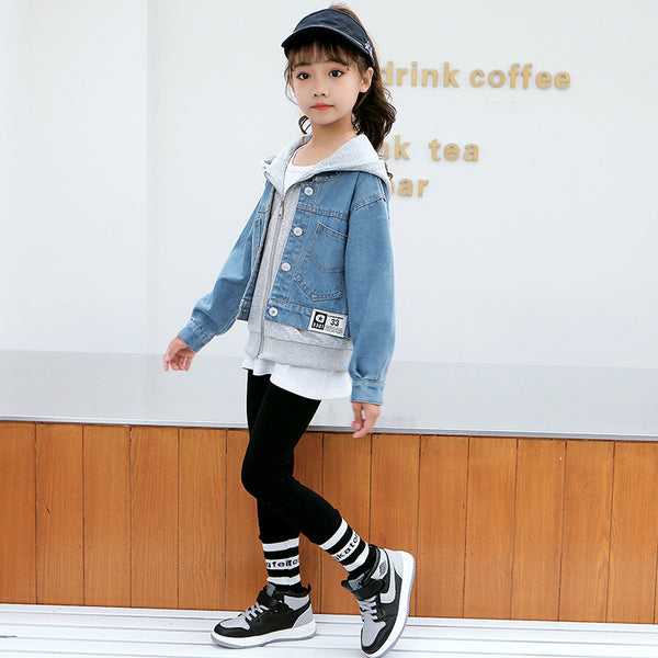 Chaqueta Infantil Otoño con Capucha y Diseño Falso Dos Piezas