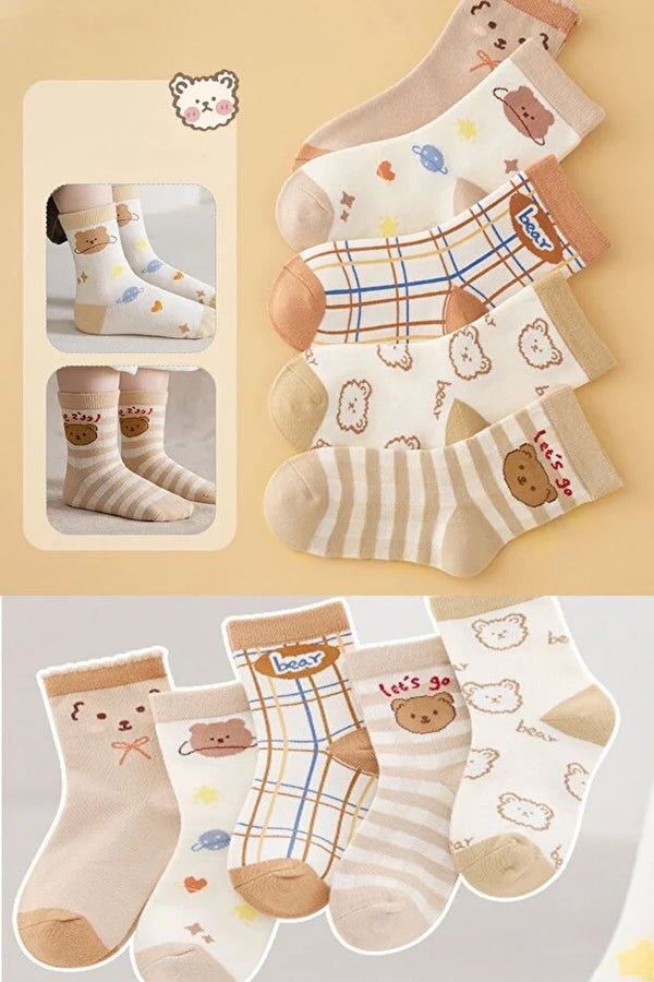 Pack 5 Pares Calcetines Infantiles Estampado Osito Suave y Cómodo