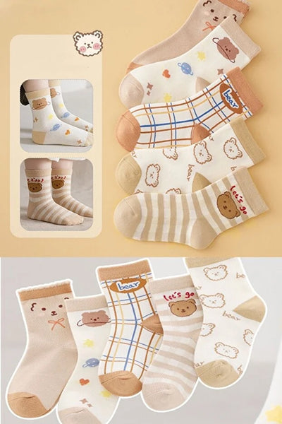 Pack 5 Pares Calcetines Infantiles Estampado Osito Suave y Cómodo