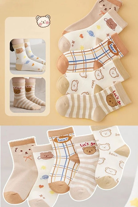 Pack 5 Pares Calcetines Infantiles Estampado Osito Suave y Cómodo