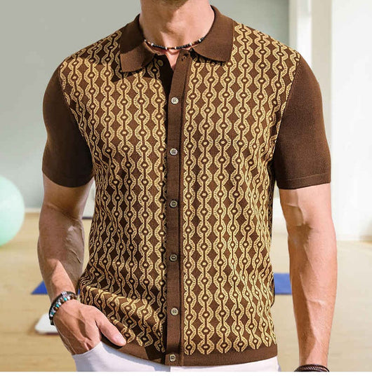 Cardigan Jacquard de Lino Tencel Manga Corta para Hombre - Image 12