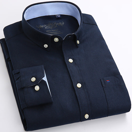 Camisa Oxford de Algodón Casual para Hombre - Manga Larga Color Sólido - Image 6