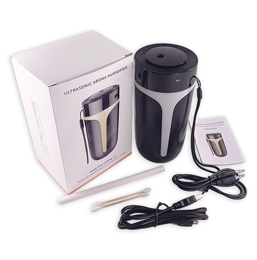 Black and gold car air purifier and humidifier with Bluetooth music, digital display, and USB port. - Image 10