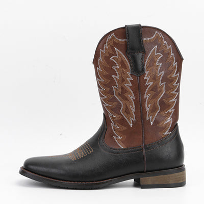 Botas Motociclista Western de Cuero Denim con Punta Cuadrada para Hombre