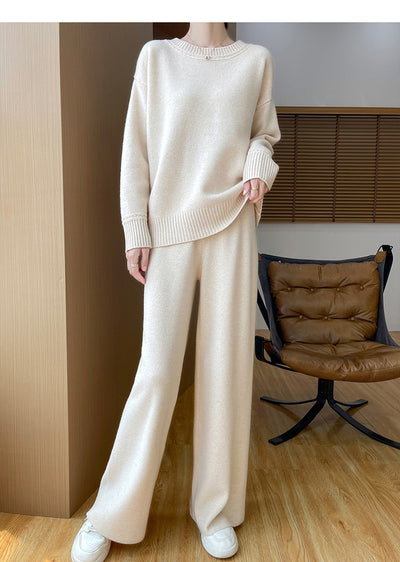 Conjunto de Abrigo Tejido Grueso Lana Australiana - Suéter Escote Redondo Estilo Occidental + Pantalón Recto - Image 14