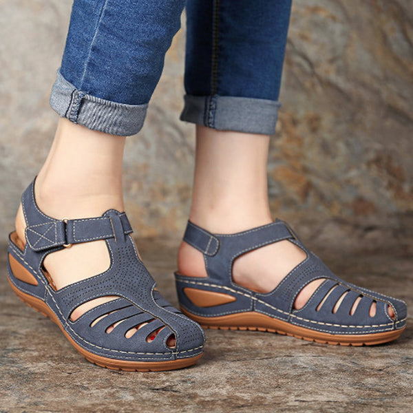 Sandalias Retro Talla Grande con Cuña y Punta Redonda