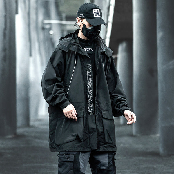 Abrigo Trench Coat Oversize Hip Hop Negro Primavera Otoño Hombre