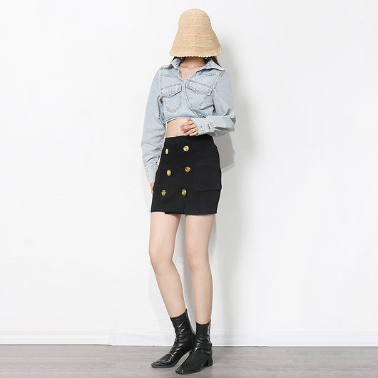 Chaqueta Denim Cropped con Cordones Laterales - Image 3