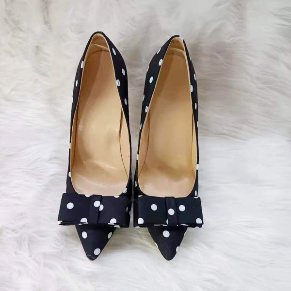 Zapatos de Tacón Alto Satinado con Lunares - Punta Fina Elegante